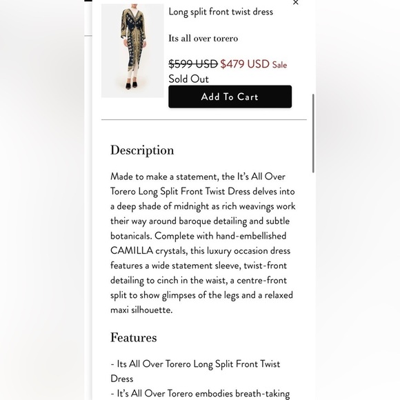 Camilla Long Split Front Twist Dress Its All Over Torero - Picture 5 of 16